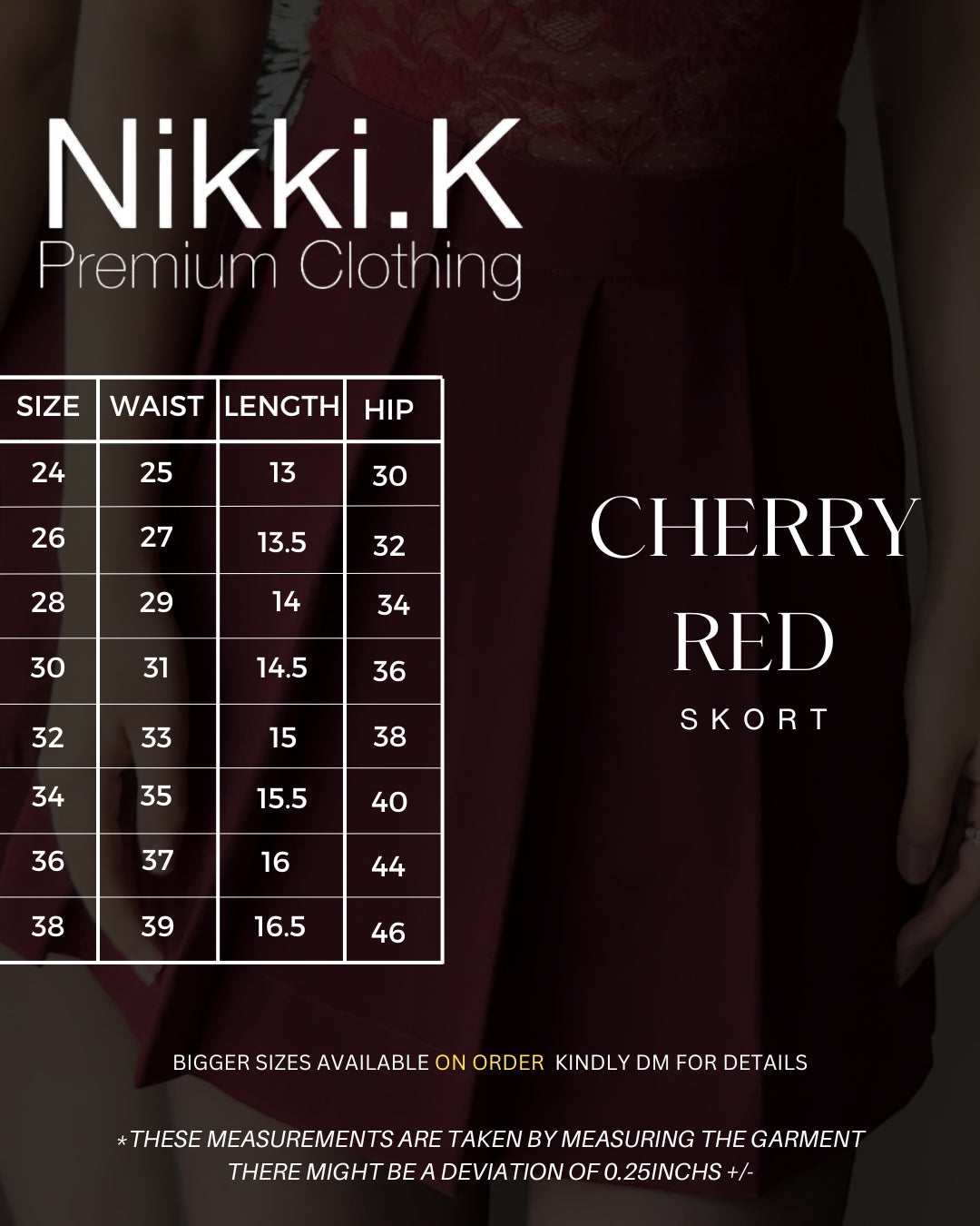 Cherry Red Skort- Limited Edition; Available for Express Shipping