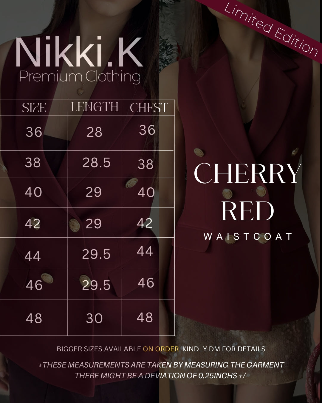 Cherry Red- Waistcoat ONLY- Limited Edition