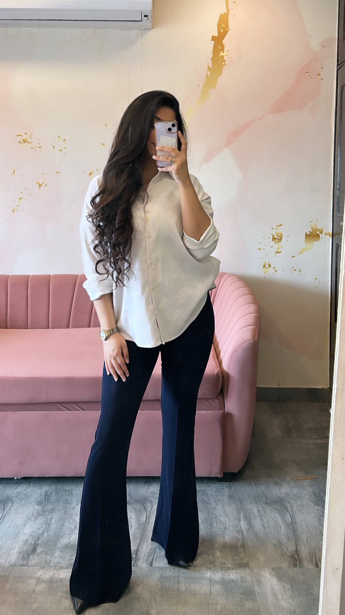 Sculpted High Waist Flared Trousers- Midnight Blue