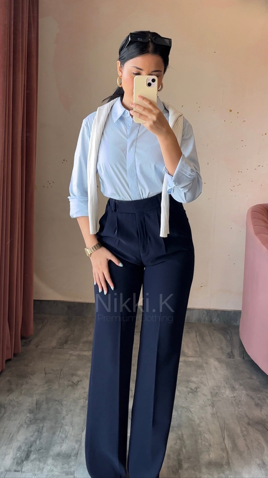 Pleated High Waist Trousers- Midnight Blue;2923/- 1st April onwards