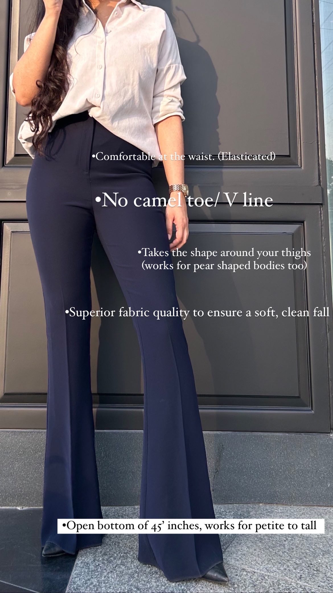 Sculpted High Waist Flared Trousers- Midnight Blue