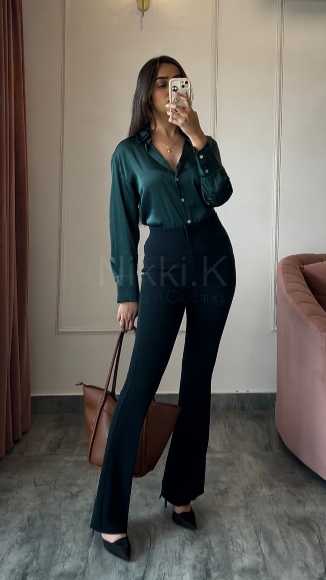 Sculpted High Waist Flared trousers (W/O Pocket)- Emerald Green (NEW)