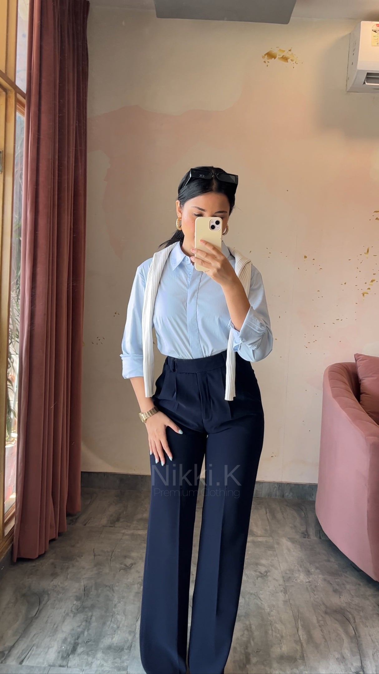 Pleated High Waist Trousers- Midnight Blue