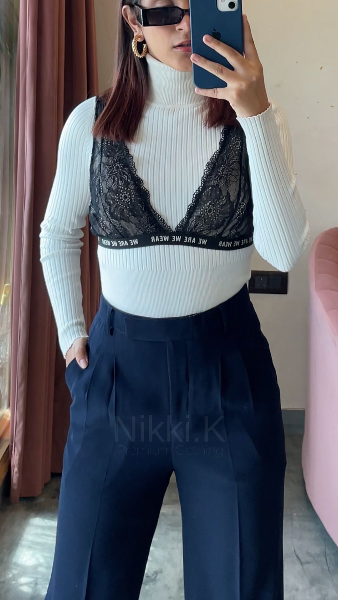 Pleated High Waist Trousers- Midnight Blue