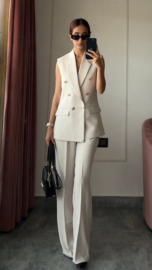 WaistCoat Set- Egg white with minimal grey stripes - NEW! - SOLD OUT