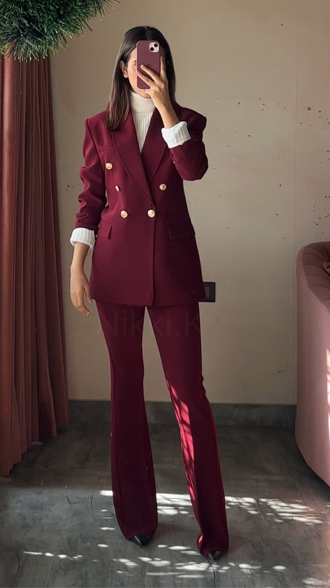Limited Holiday Edition- Sculpted High Waist Flared Trousers: Cherry Red- RESTOCKED!