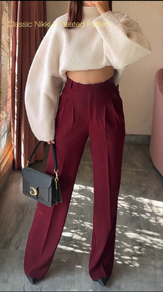 Limited Holiday Edition- Pleated Trousers -Cherry Red