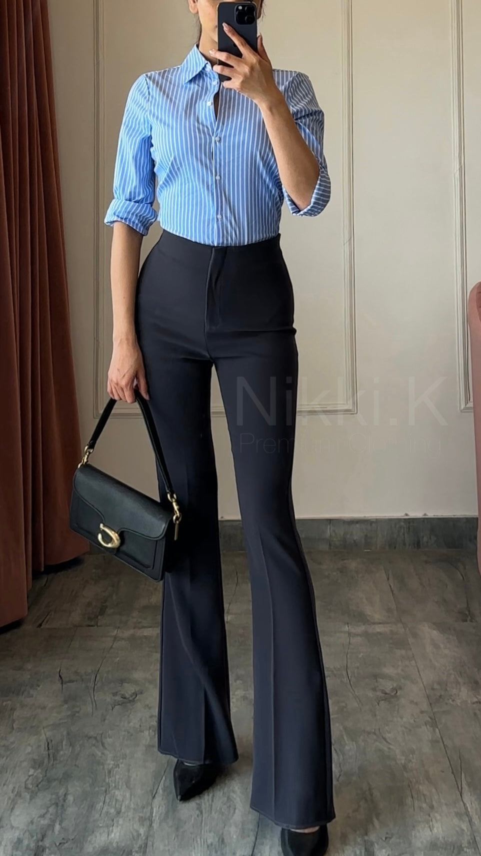 Nikki.K Sculpted High Waist Flared trousers (W/O Pocket)- Graphite Grey (NEW)