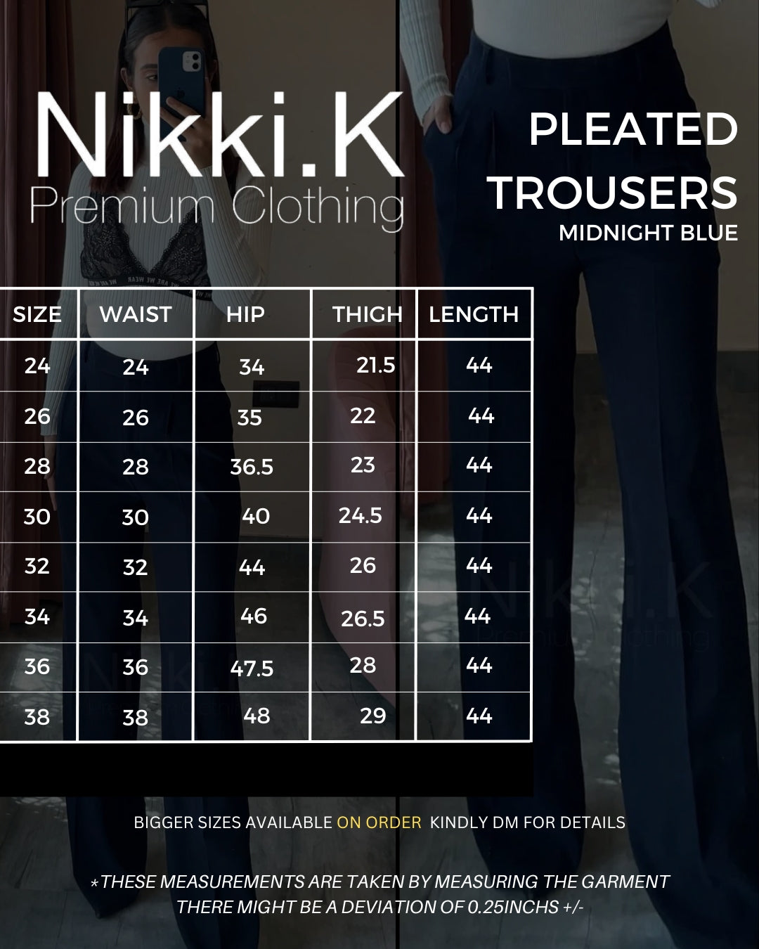 Pleated High Waist Trousers- Midnight Blue