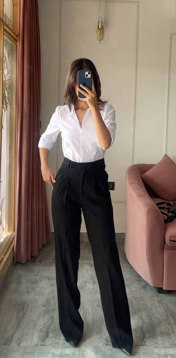Pleated High Waist Trousers- Ultimate Black - Main Image