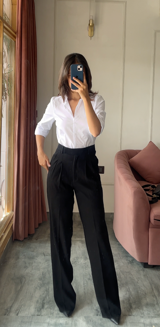 Pleated High Waist Trousers- Ultimate Black