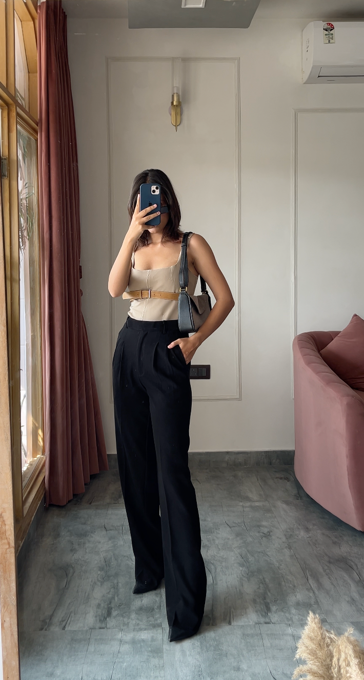 Pleated High Waist Trousers- Ultimate Black