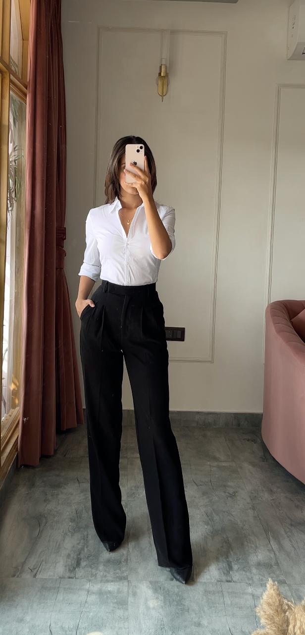 Pleated High Waist Trousers- Ultimate Black