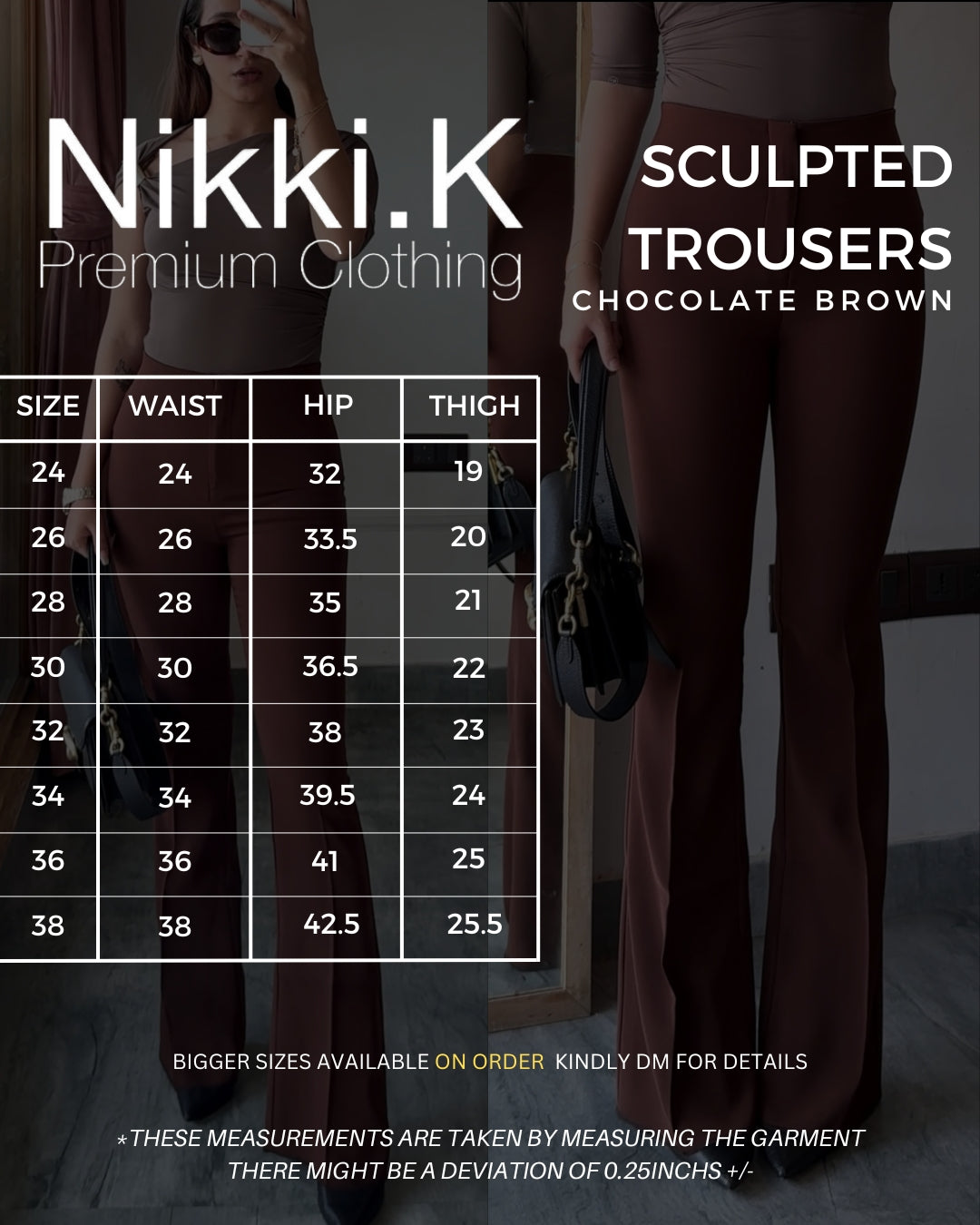 Sculpted High Waist Flared Trousers - Chocolate Brown