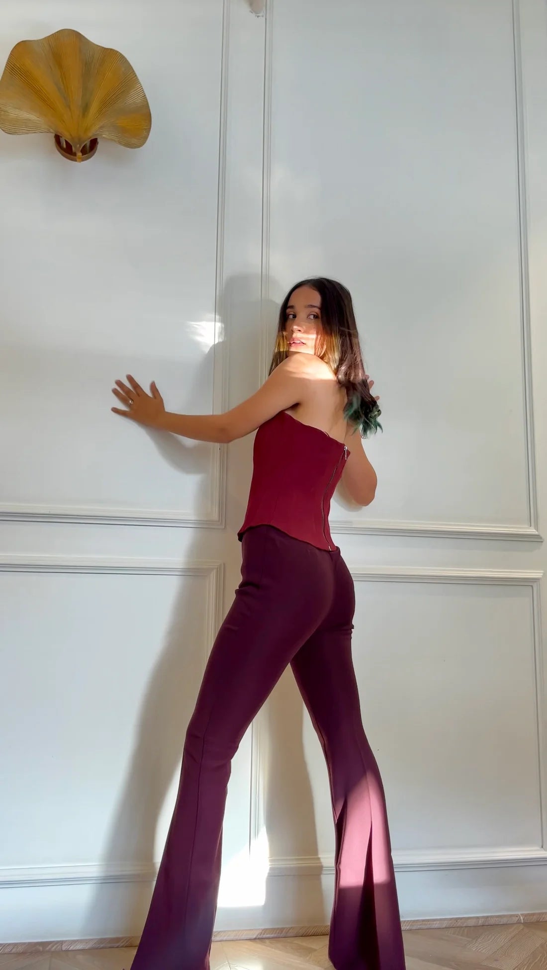 Sculpted High Waist Flared Trousers- French Wine