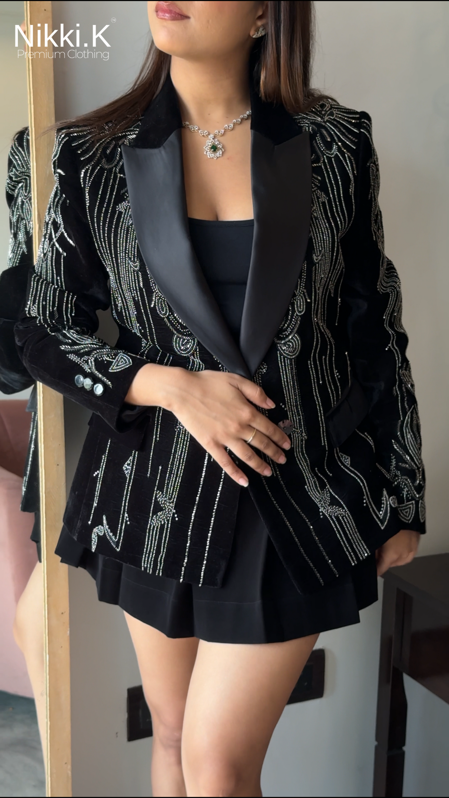Beaded Embroidered Blazer + Ultimate Black Skort Set