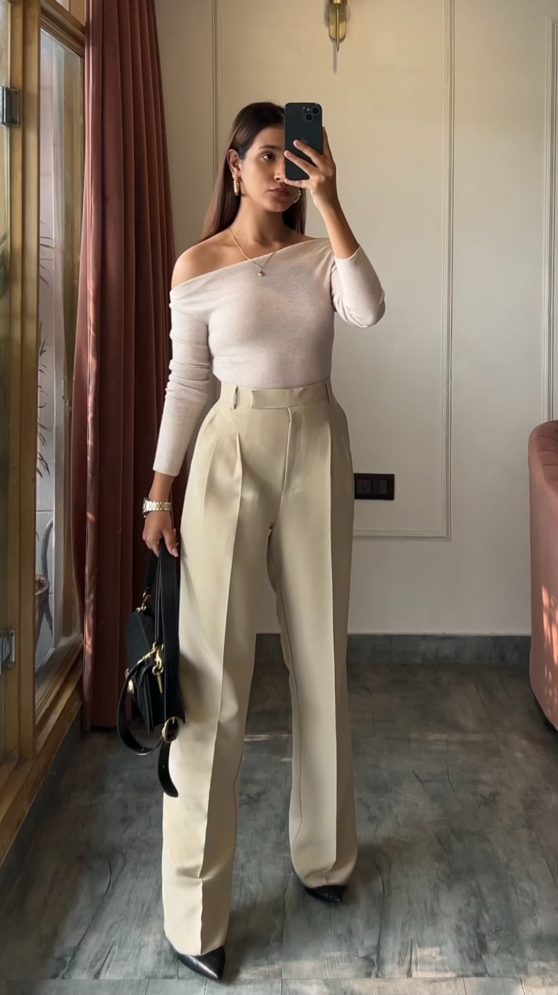 Pleated High Waist Trousers- Egg White NEW! - Main Image