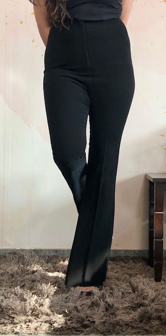 Sculpted High Waist Flared trousers (W/O Pocket)- Ultimate Black