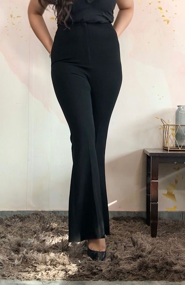 Sculpted High Waist Flared trousers (W/O Pocket)- Ultimate Black;