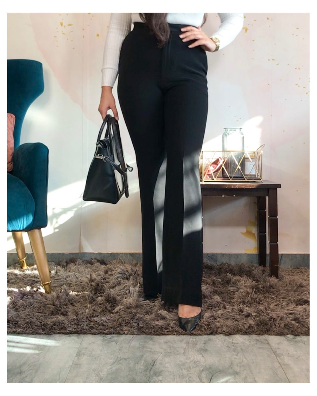 Formal High Waist Flared Trousers (with Pockets)- Ultimate Black