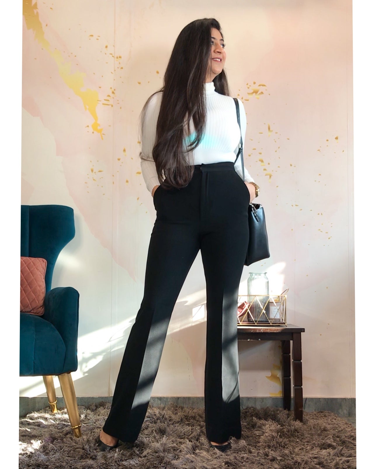 Formal High Waist Flared Trousers (with Pockets)- Ultimate Black; 1st April  onwards 2698/
