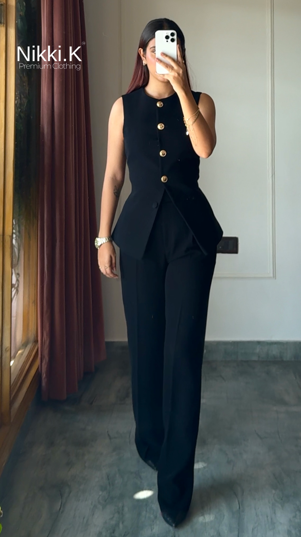 Powerline top + Pleated Trousers Set- Ultimate Black