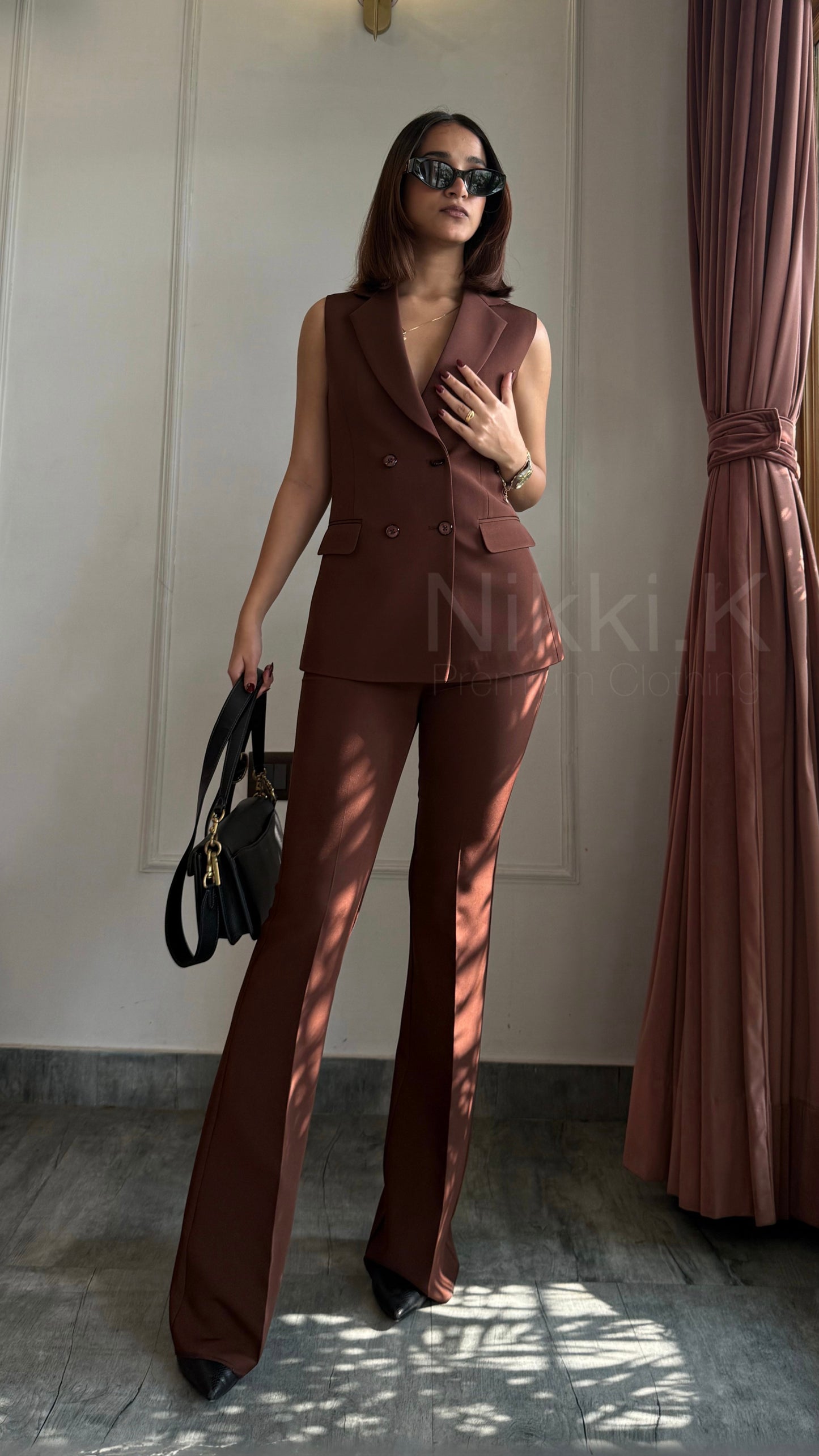 Limited edition- WaistCoat Set of two- Mocha Mousse; Waistcoat + Sculpted trousers