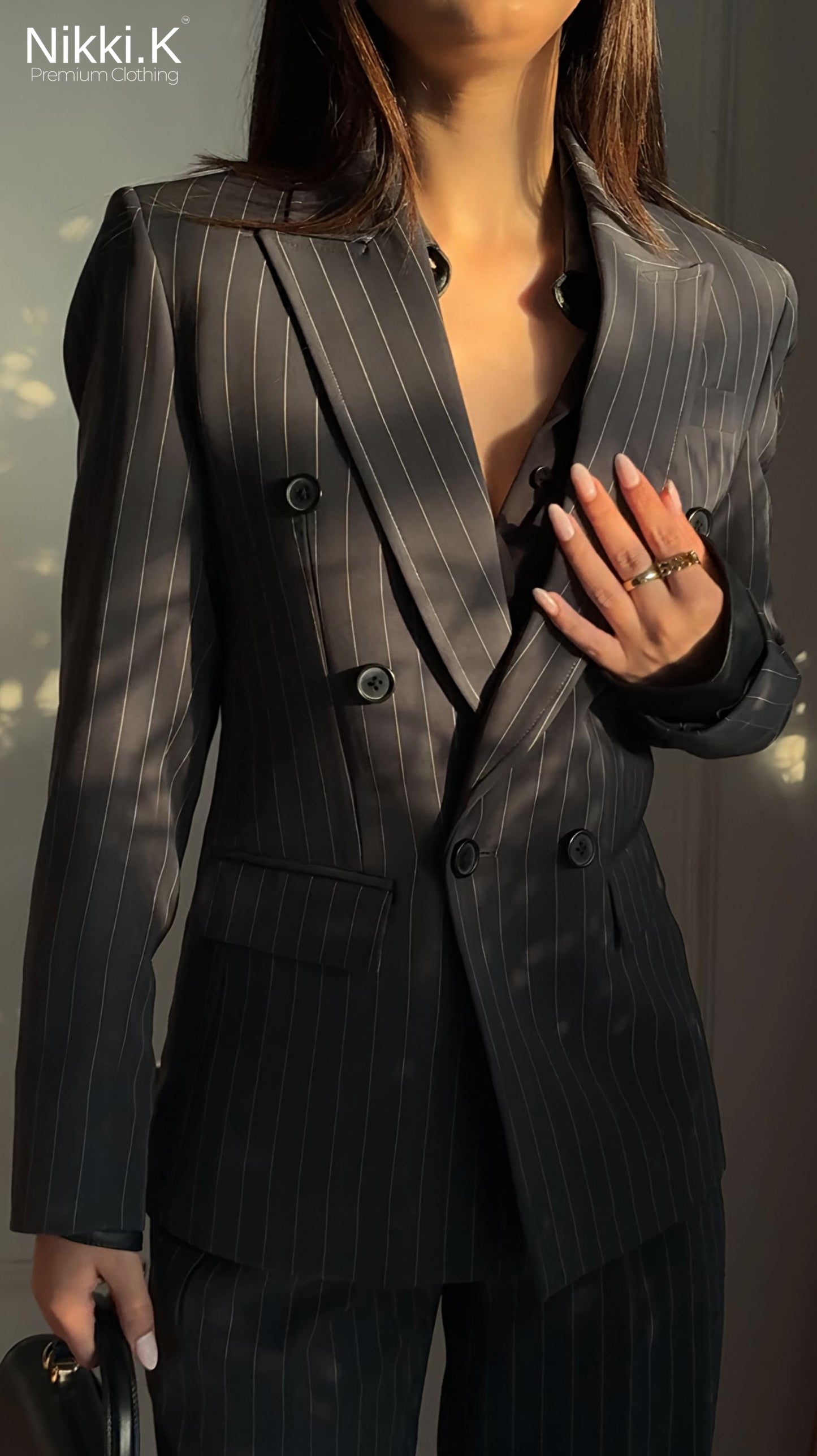 Dark Grey Stripes Blazer + Pleated Trousers set: PREORDER