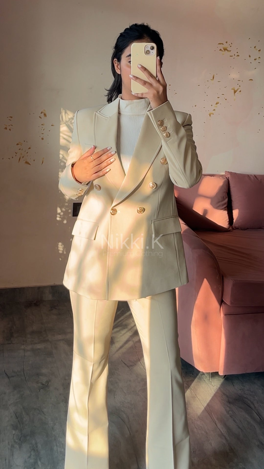 Sculpted Trousers + Blazer (Set of 2)- Egg white