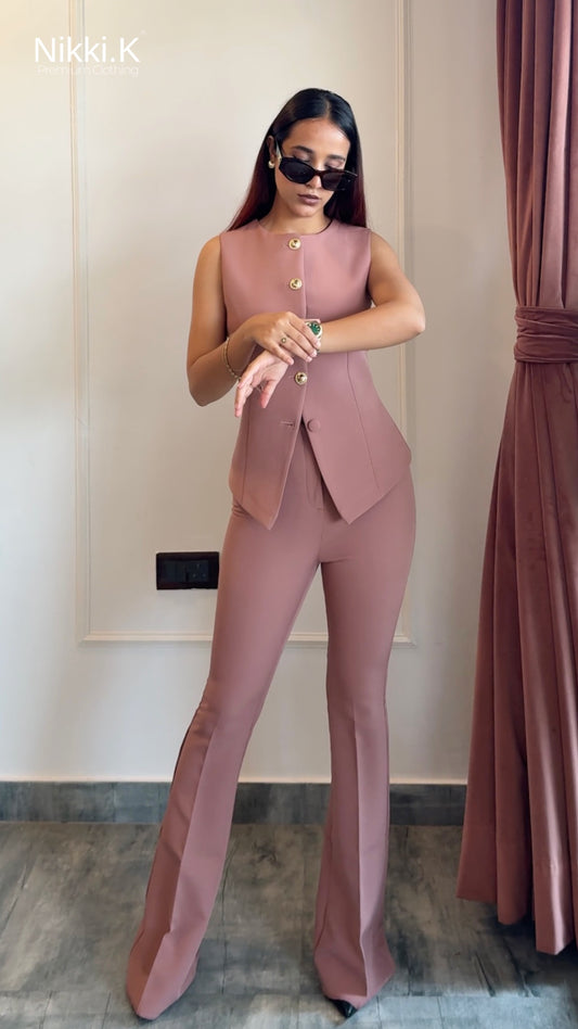 Powerline Top + Sculpted Trousers SET: Mauve Pink - New
