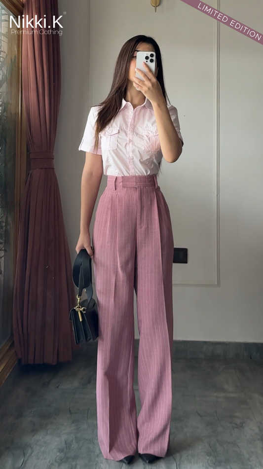 Raspberry Pink Linen Blend Pleated Trousers- Summer Must Have! (Limited Edition)