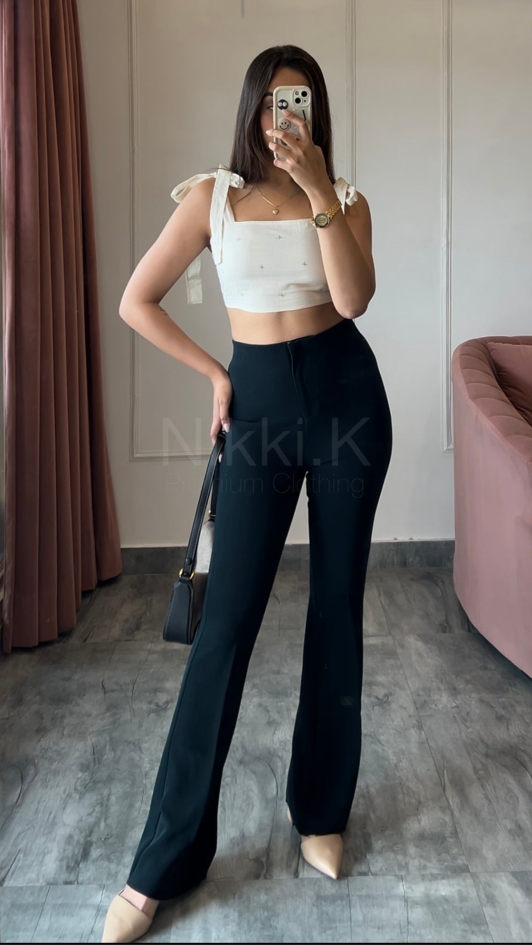 Sculpted High Waist Flared trousers (W/O Pocket)- Emerald Green