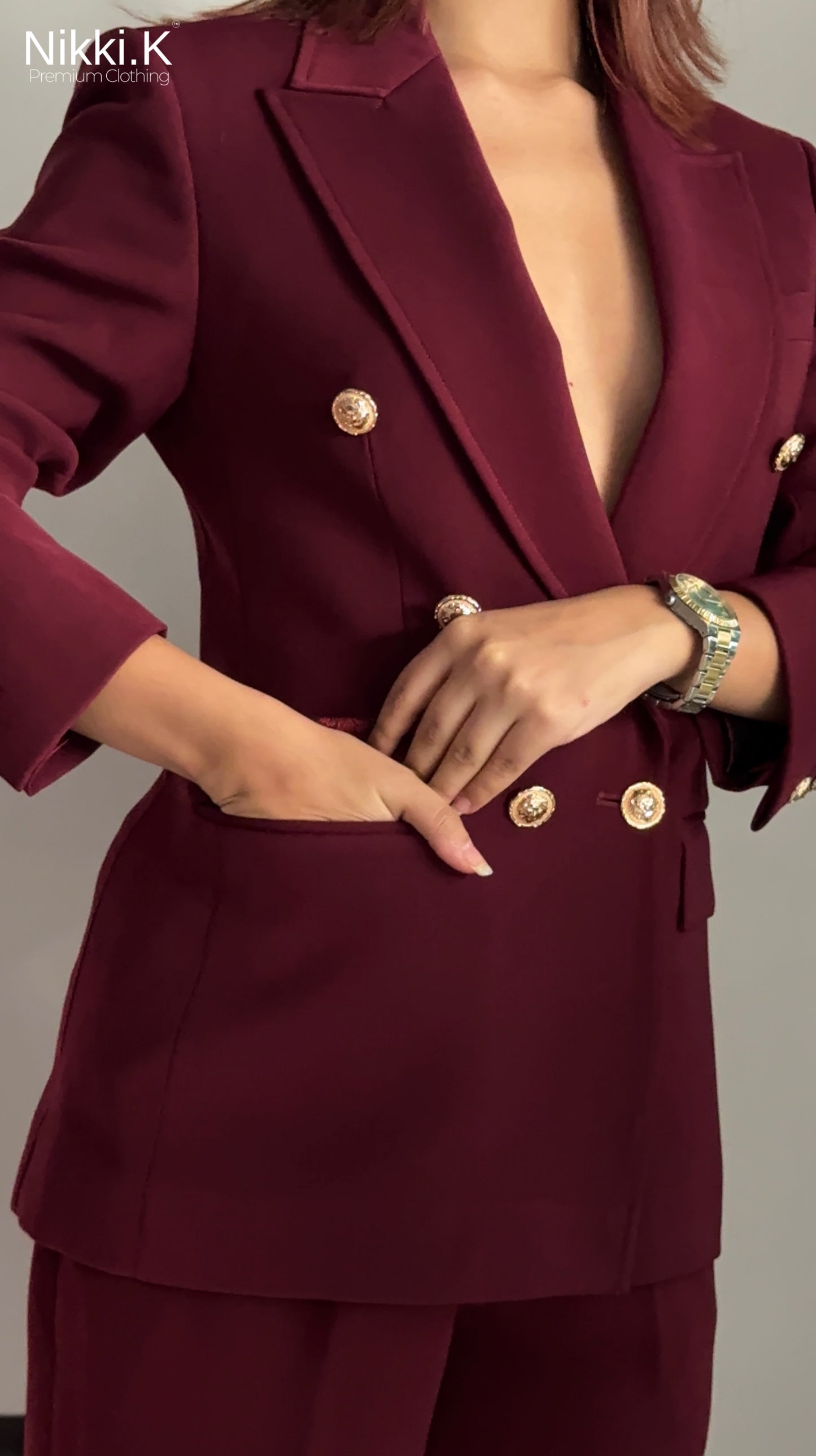 Cherry Red Blazer + Pleated Trousers Set - Limited Edition