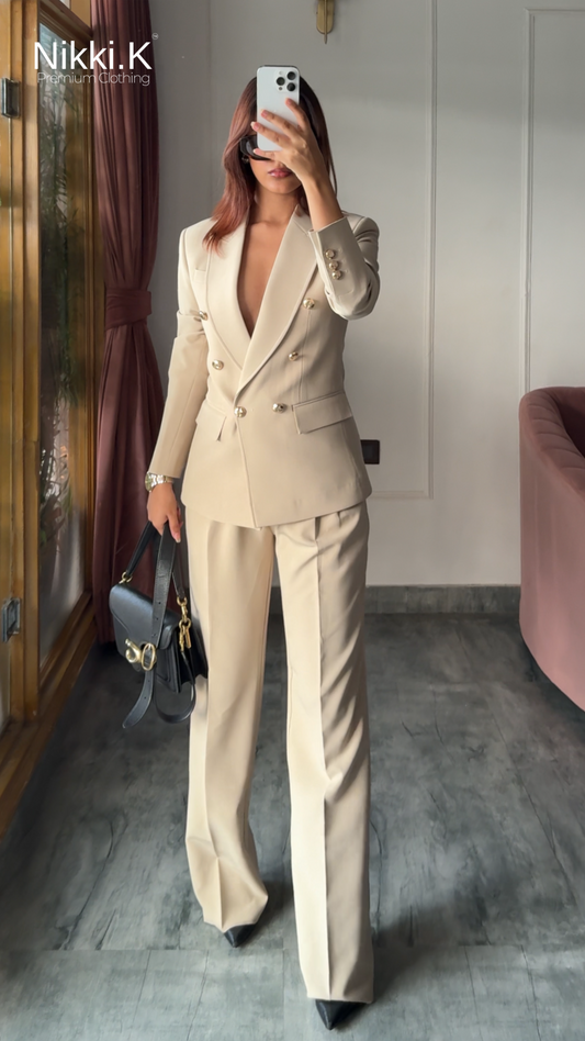 Egg White Blazer + Pleated Trousers