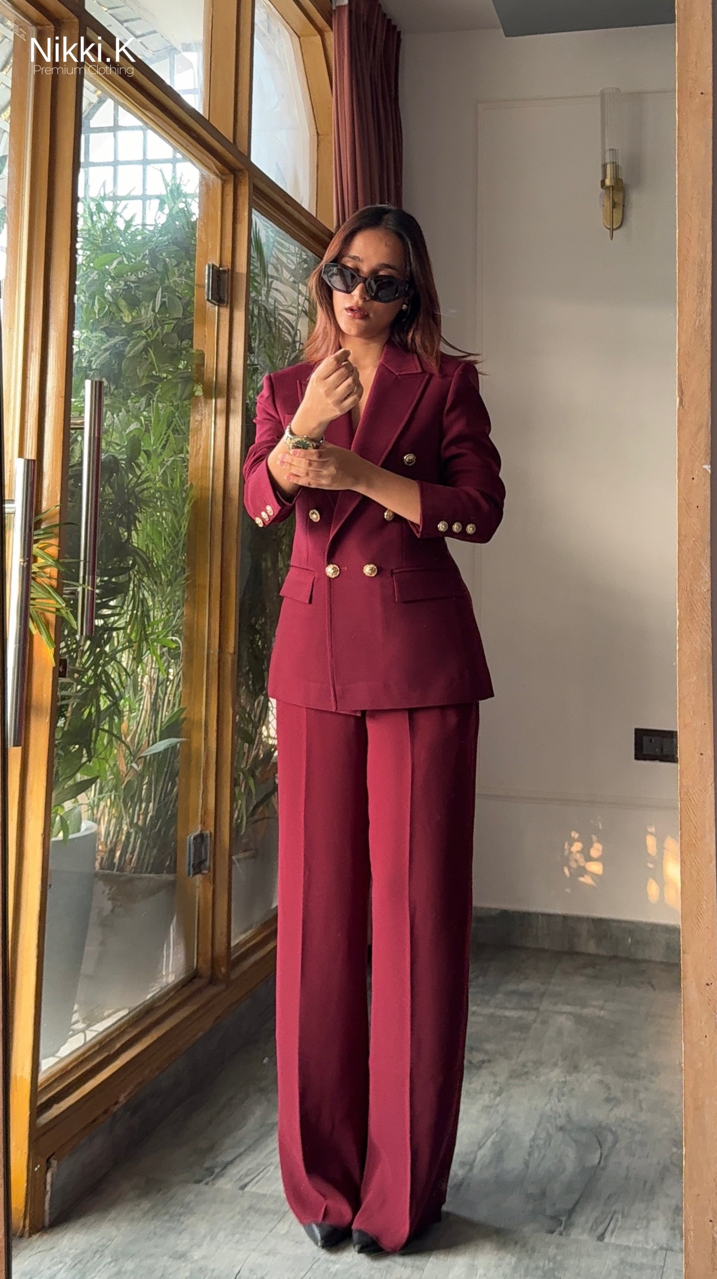 Cherry Red Blazer + Pleated Trousers Set - Limited Edition