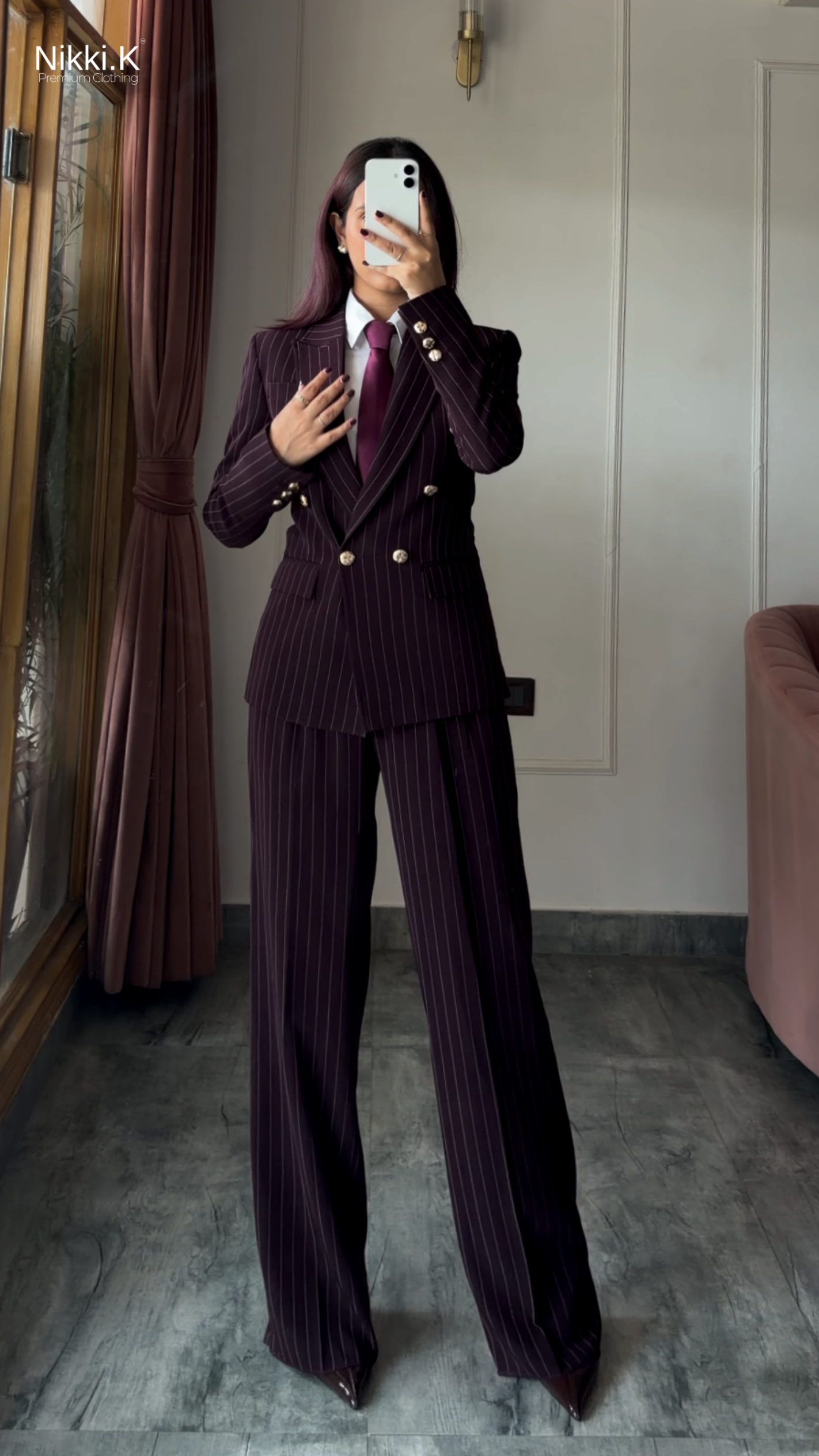 Plum Striped Blazer + Trousers Set stripes