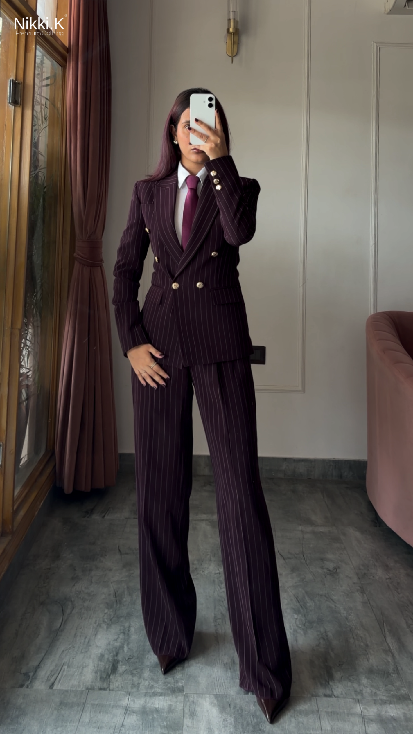 Plum Striped Blazer + Trousers Set stripes