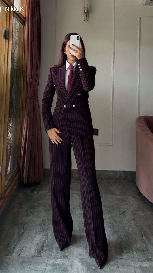 Plum Striped Blazer + Trousers Set stripes