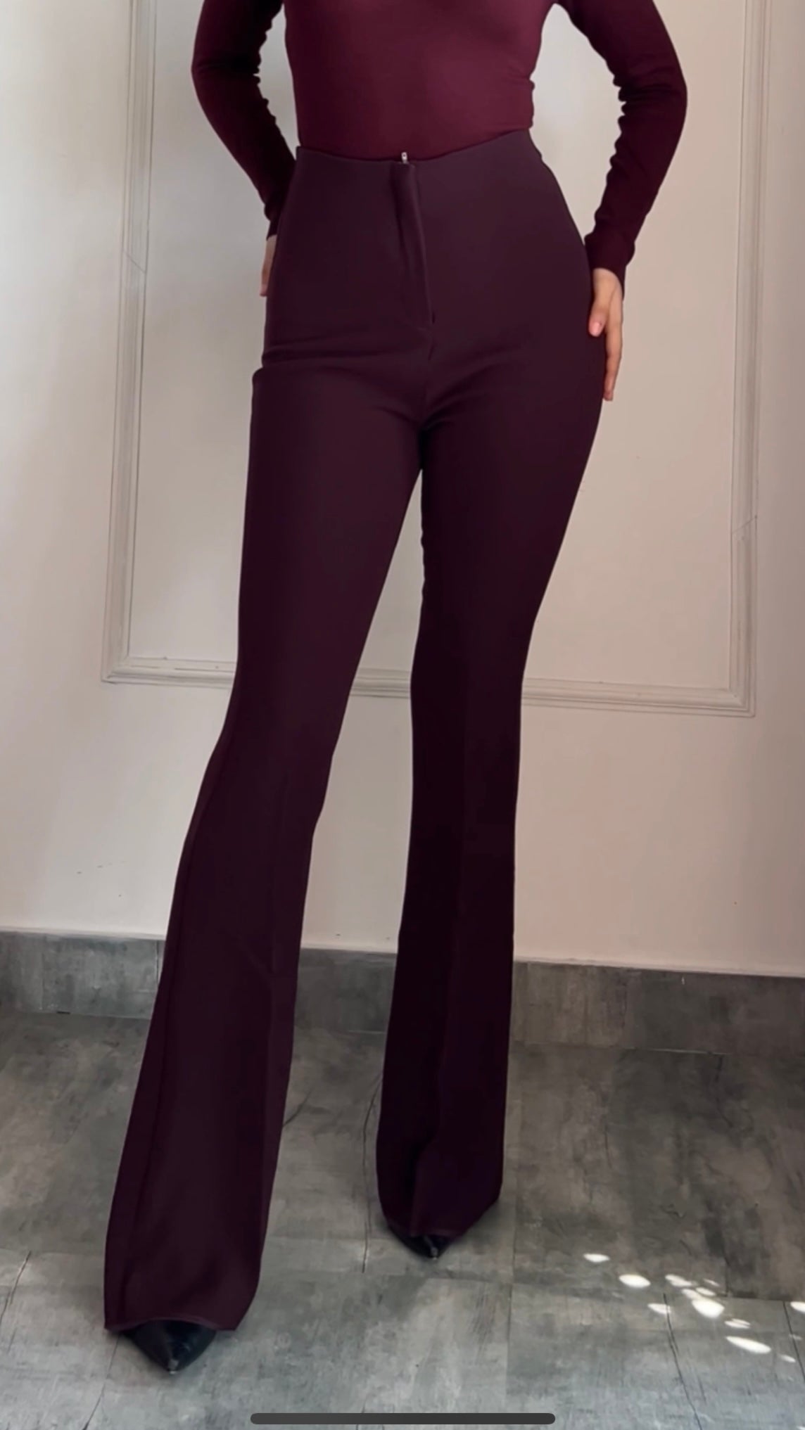 Sculpted High Waist Flared Trousers- French Wine