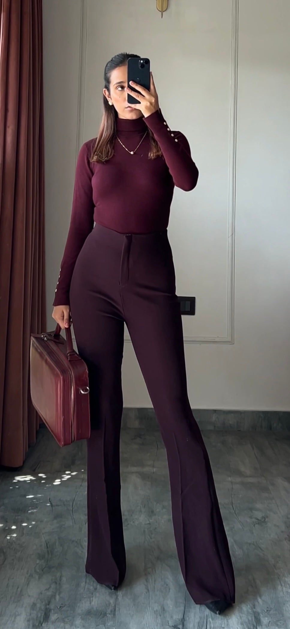 Sculpted High Waist Flared Trousers- French Wine