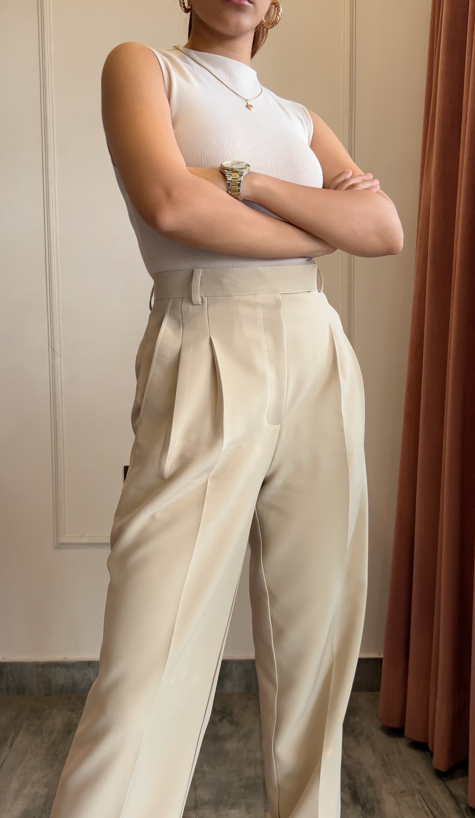 Pleated High Waist Trousers- Egg White - NEW!