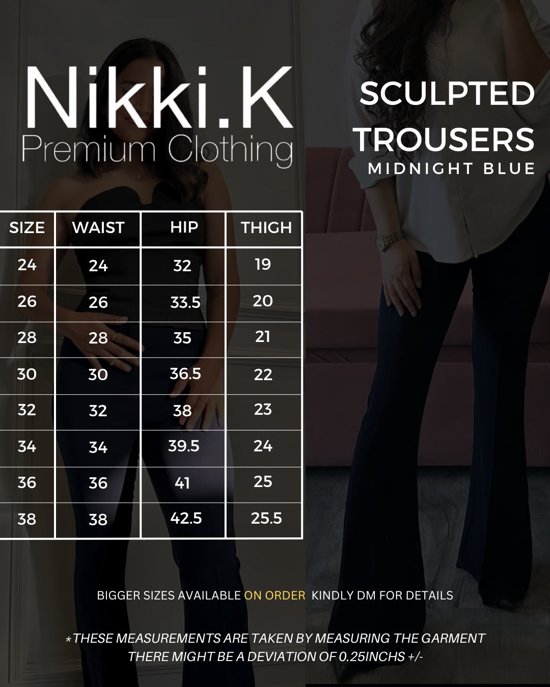Sculpted High Waist Flared Trousers- Midnight Blue;2923/- 1st April onwards