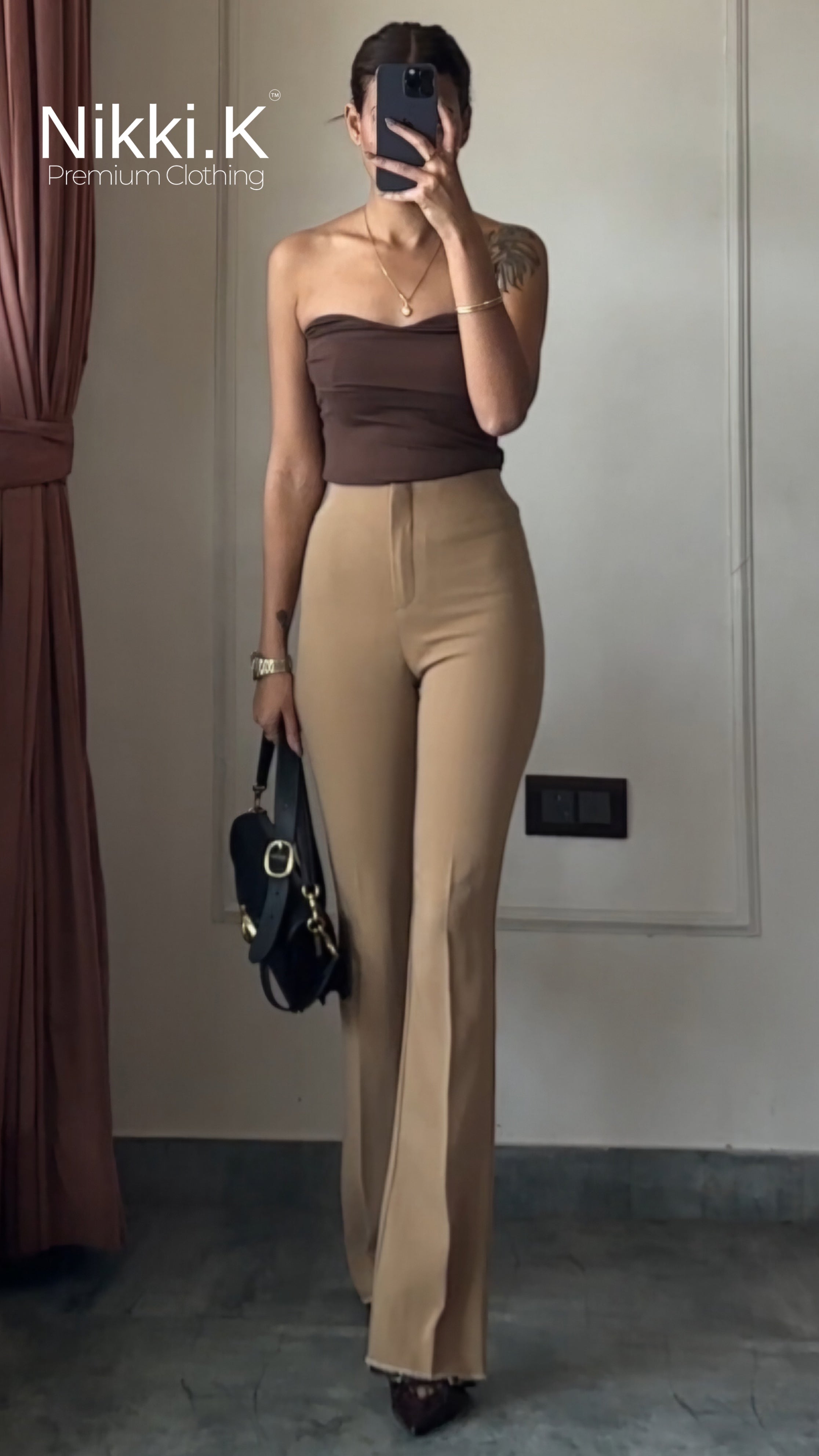 Nikki.K Sculpted High Waist Flared trousers (W/O Pocket)- Camel Beige(NEW)