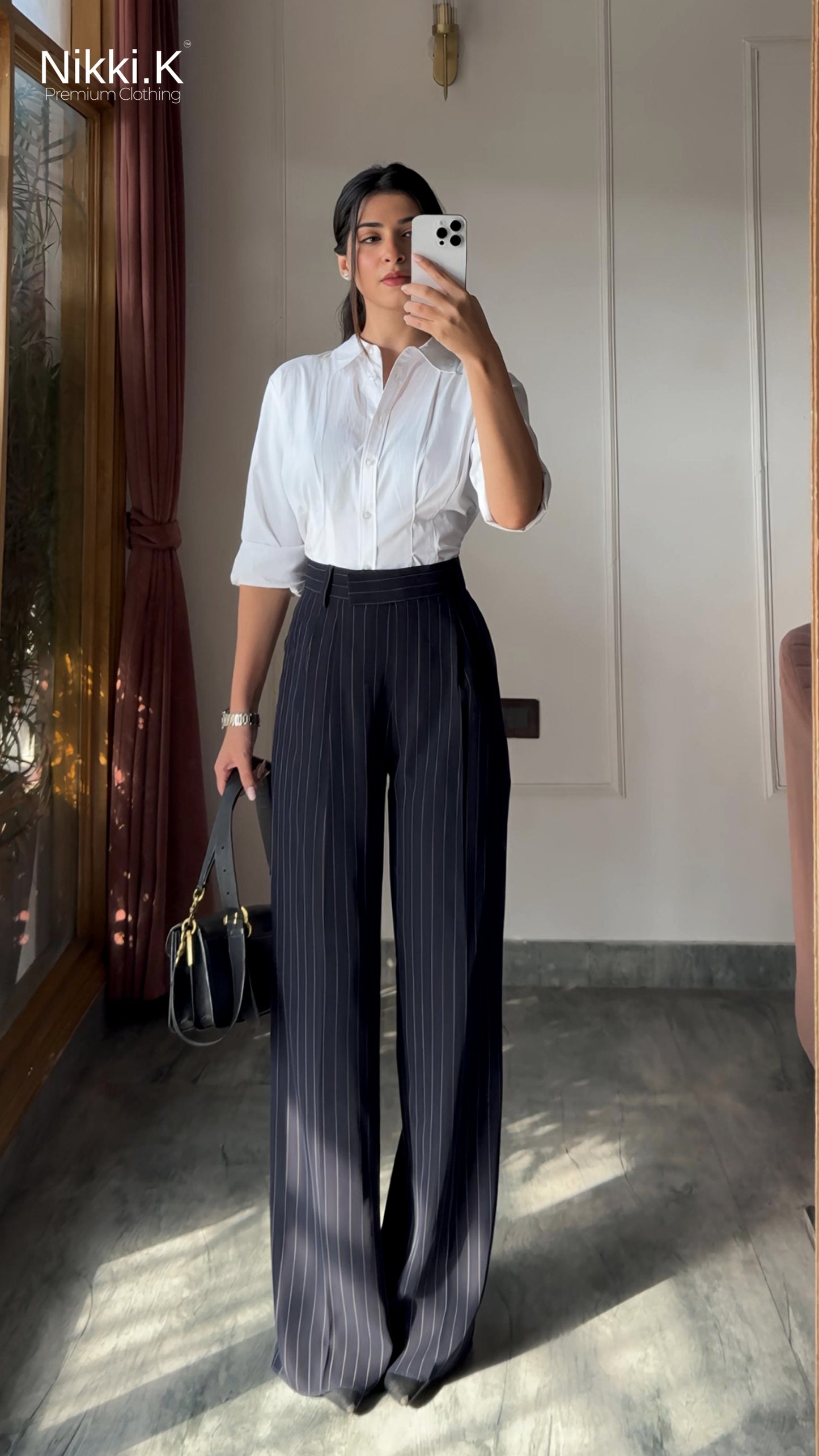 Dark Blue Stripes Pleated Trousers