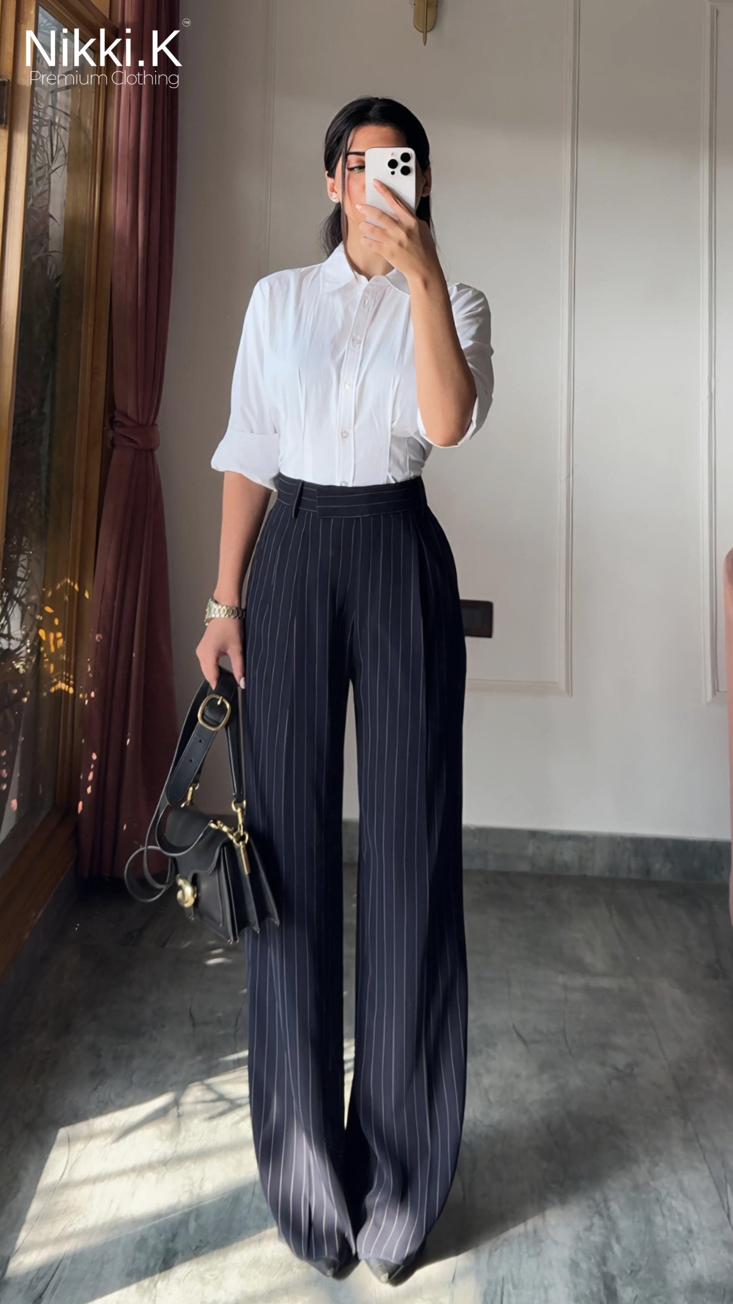 Dark Blue Stripes Pleated Trousers