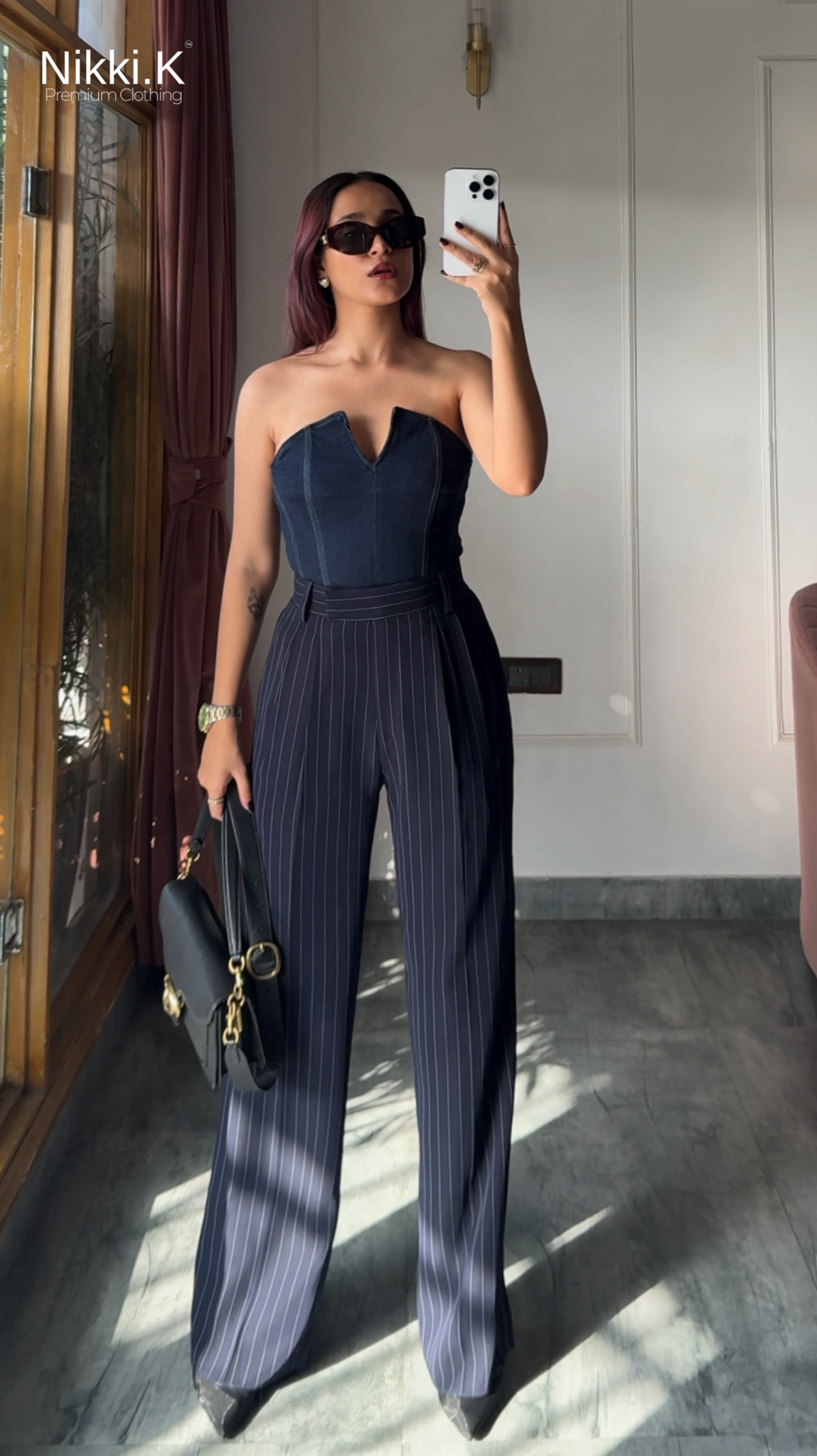 Dark Blue Stripes Pleated Trousers