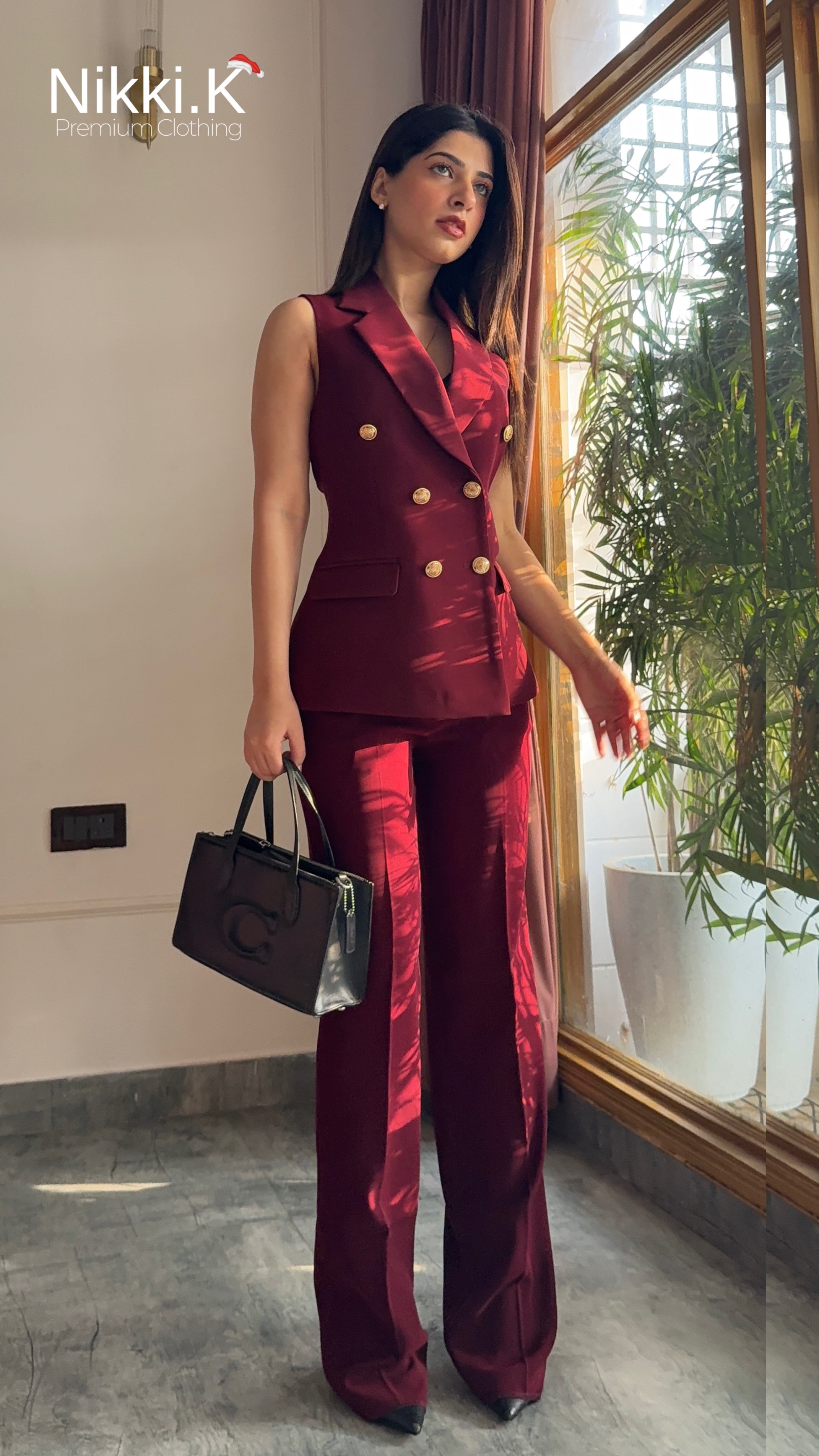 Cherry Red Waistcoat + Pleated Trousers- Limited Edition – Nikki