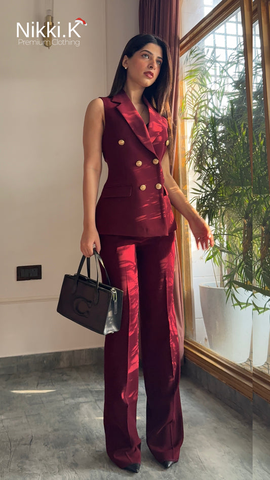 Cherry Red Waistcoat + Pleated Trousers- Limited Edition