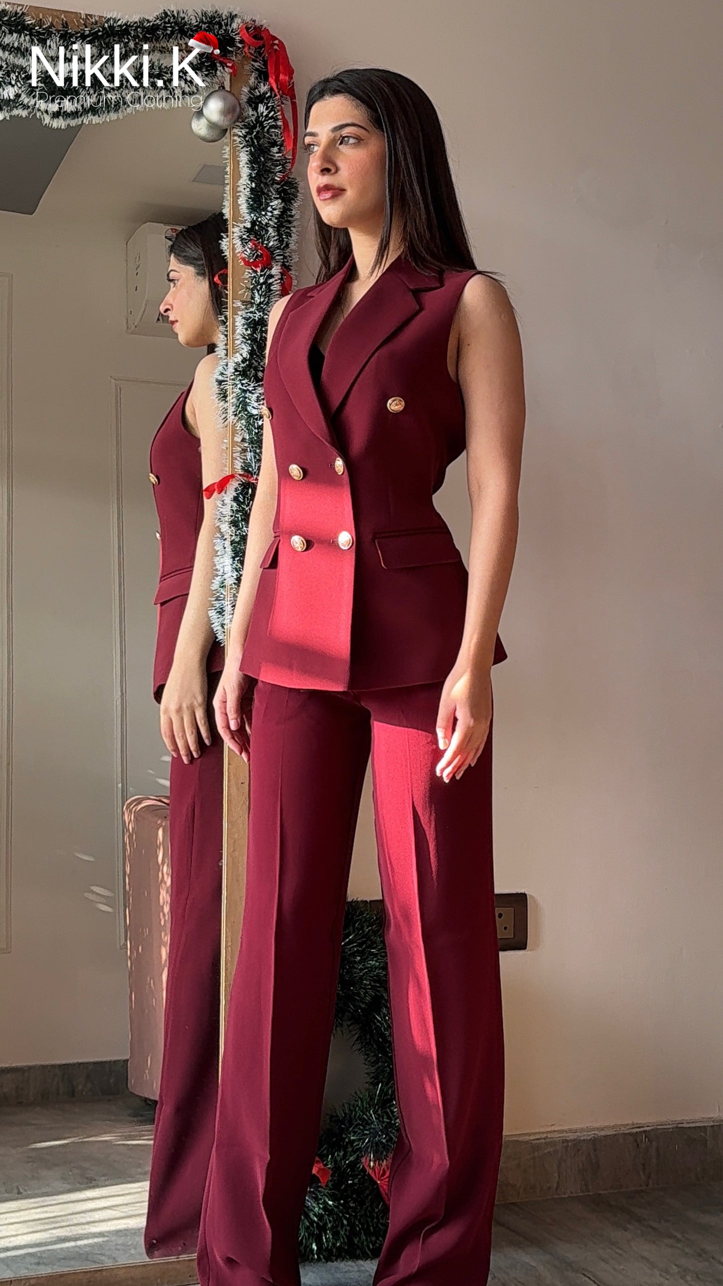 Cherry Red Waistcoat + Pleated Trousers- Limited Edition