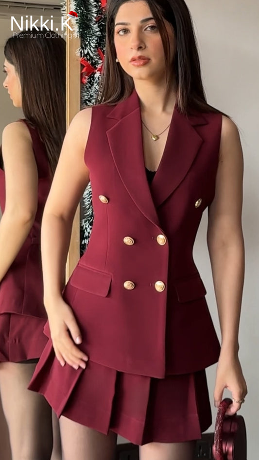 Cherry Red Waistcoat + Skort Set- Limited Edition- 7 days preorder*